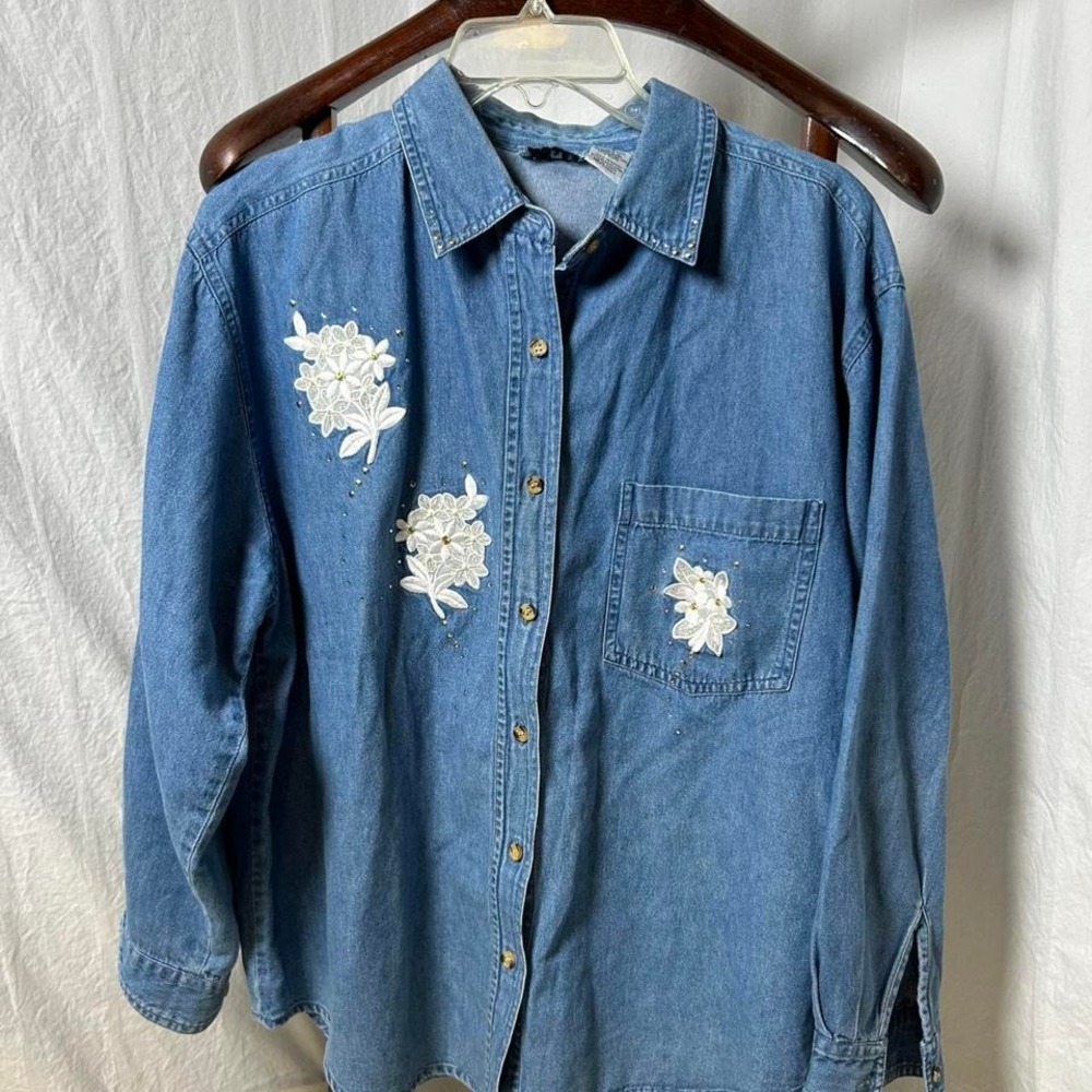 Embroidered floral denim shirt ‎ Vintage PTNY large